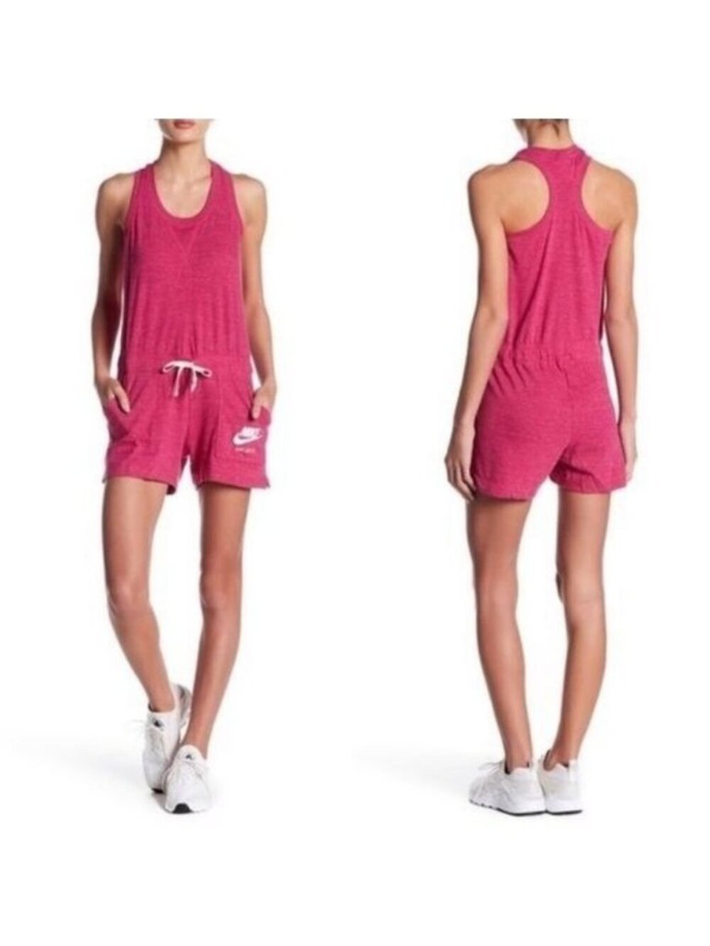 Nike Pink Logo Drawstring Drop Waist Racerback Romper
